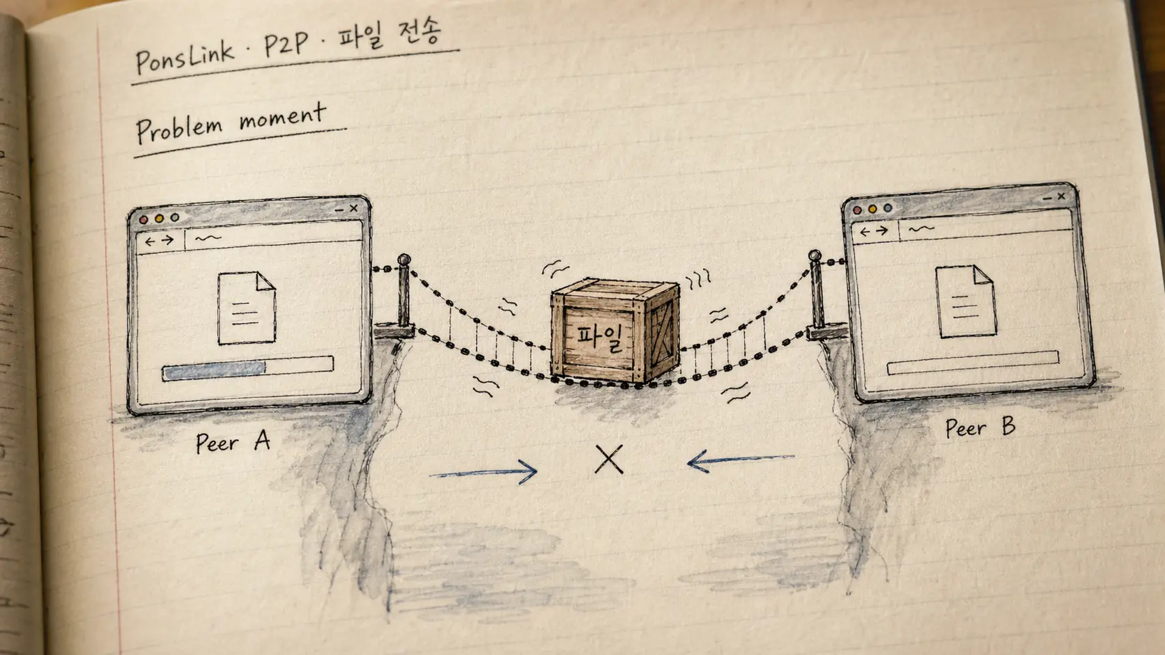P2P 파일 전송에 작은 TCP가 필요했던 이유 — 문제 장면