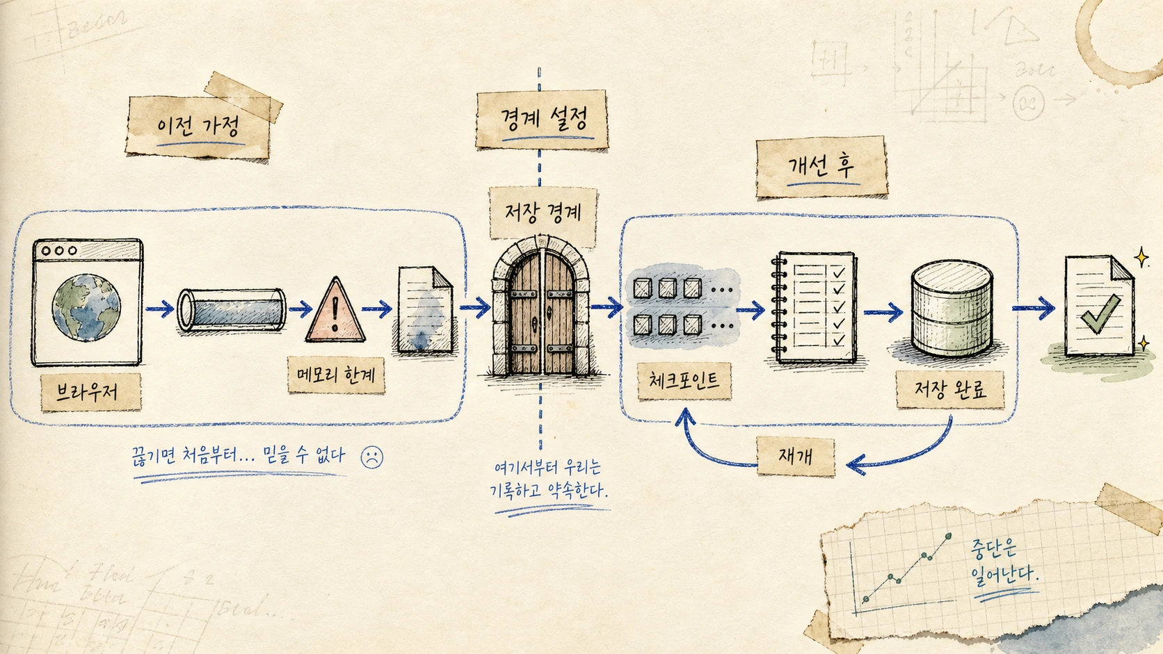 메모리에서 디스크 구간으로 넘어가는 경계를 먼저 그린다